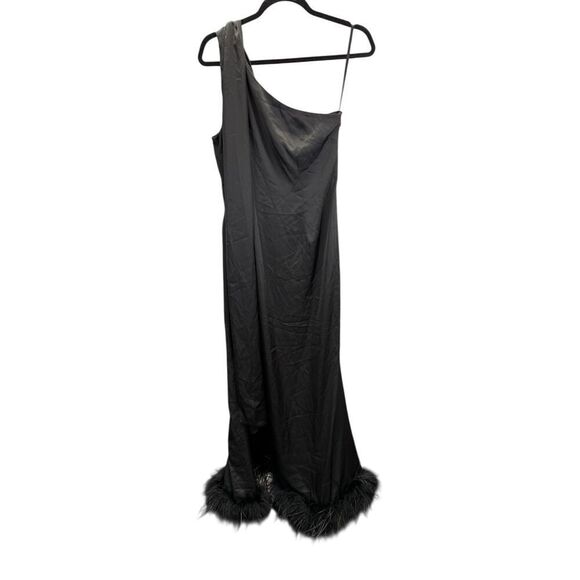 Hutch Black One Shoulder Midi Dress with Feathers Hem Size 6 Elegant Gown - Picture 3 of 10